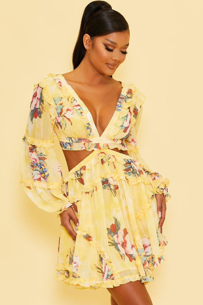 Elegant Light Yellow Multi-Color Floral ...